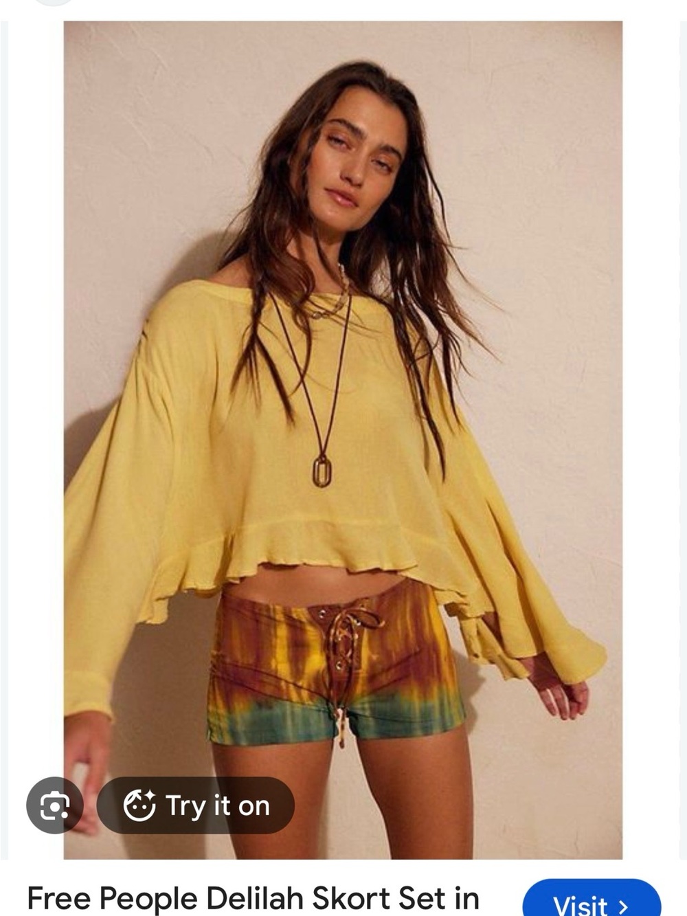 Free People Mustard Yellow Ruffle Sleeve Blouse